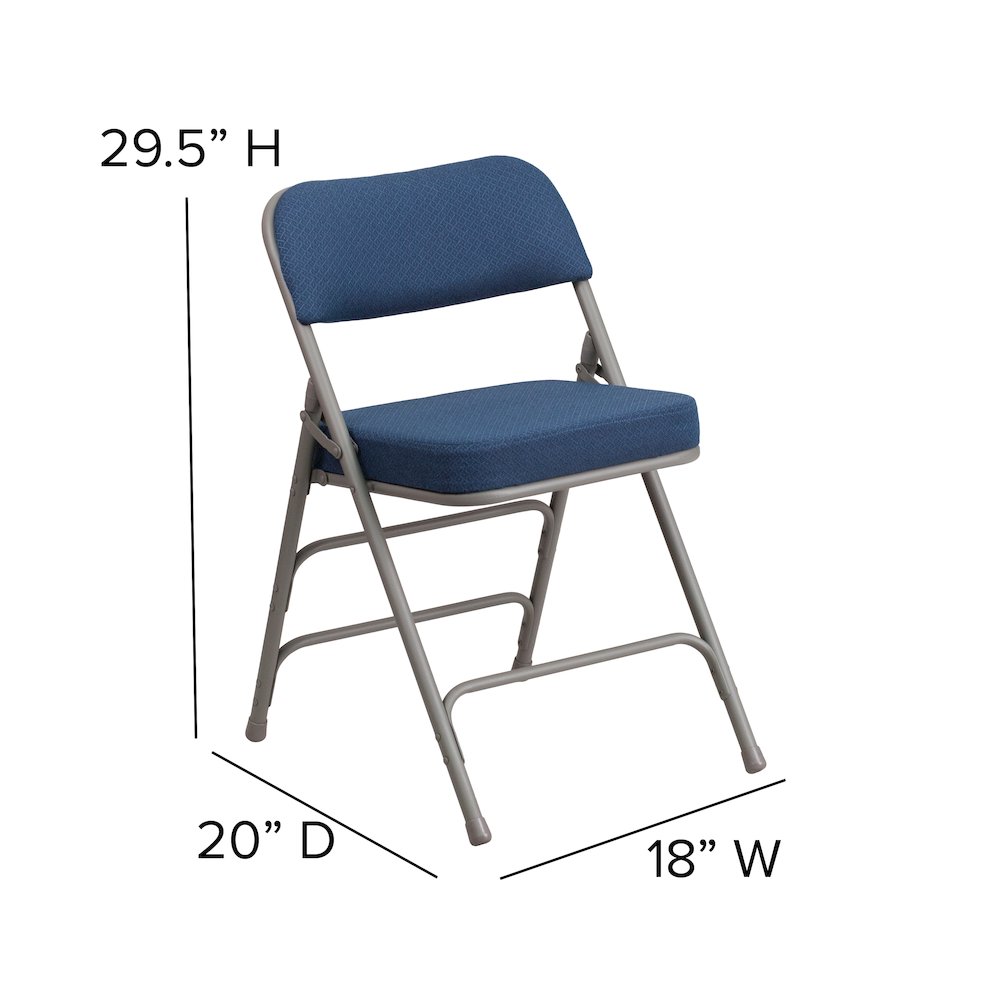 2 Pack Curved Triple Braced & Double Hinged Navy Fabric Metal Folding Chair