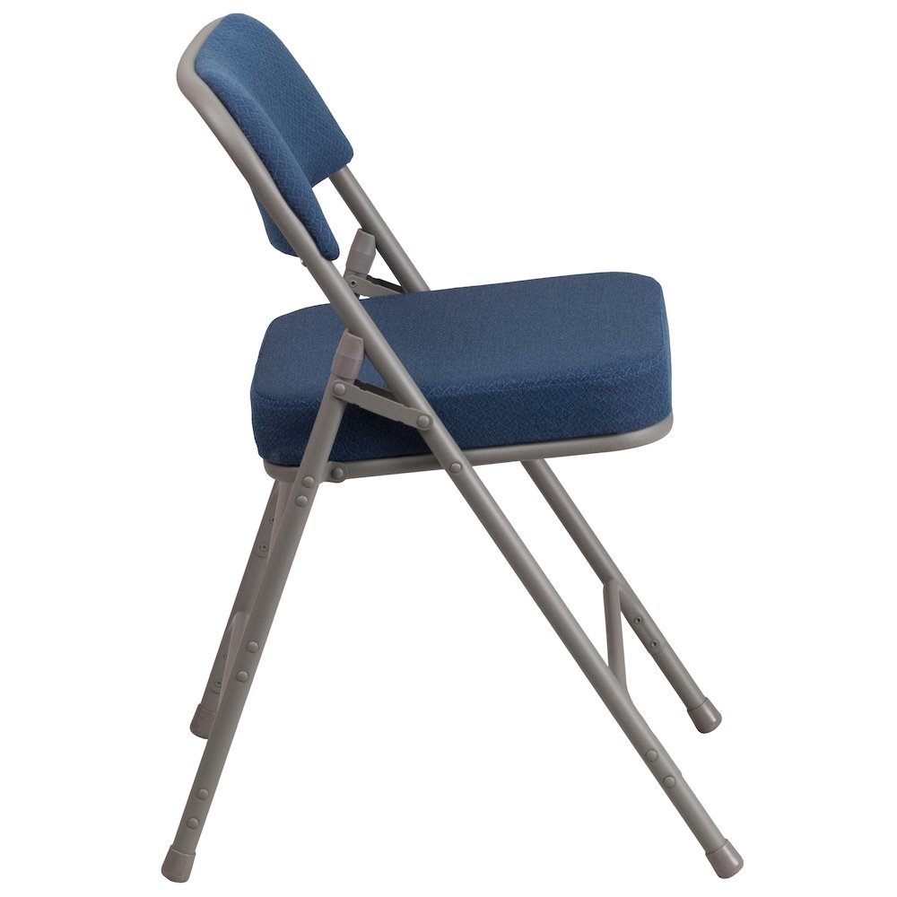 2 Pack Curved Triple Braced & Double Hinged Navy Fabric Metal Folding Chair