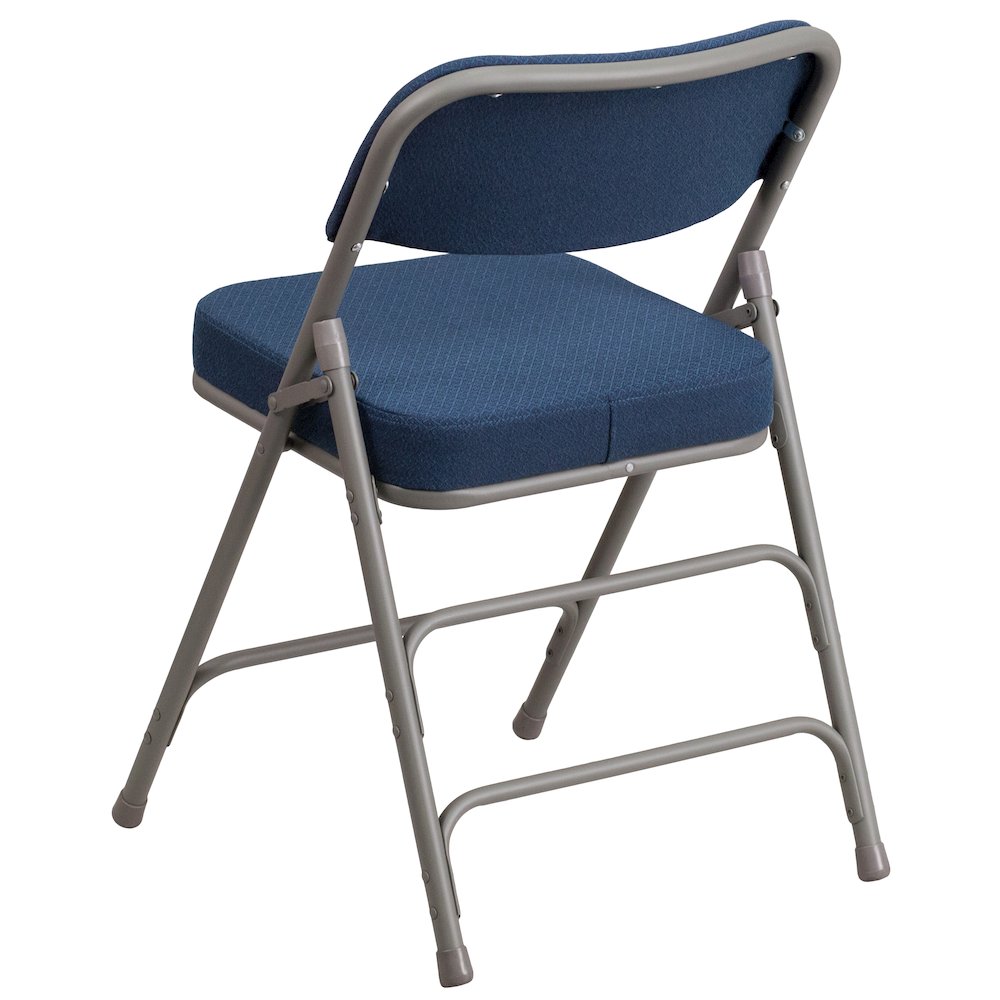 2 Pack Curved Triple Braced & Double Hinged Navy Fabric Metal Folding Chair