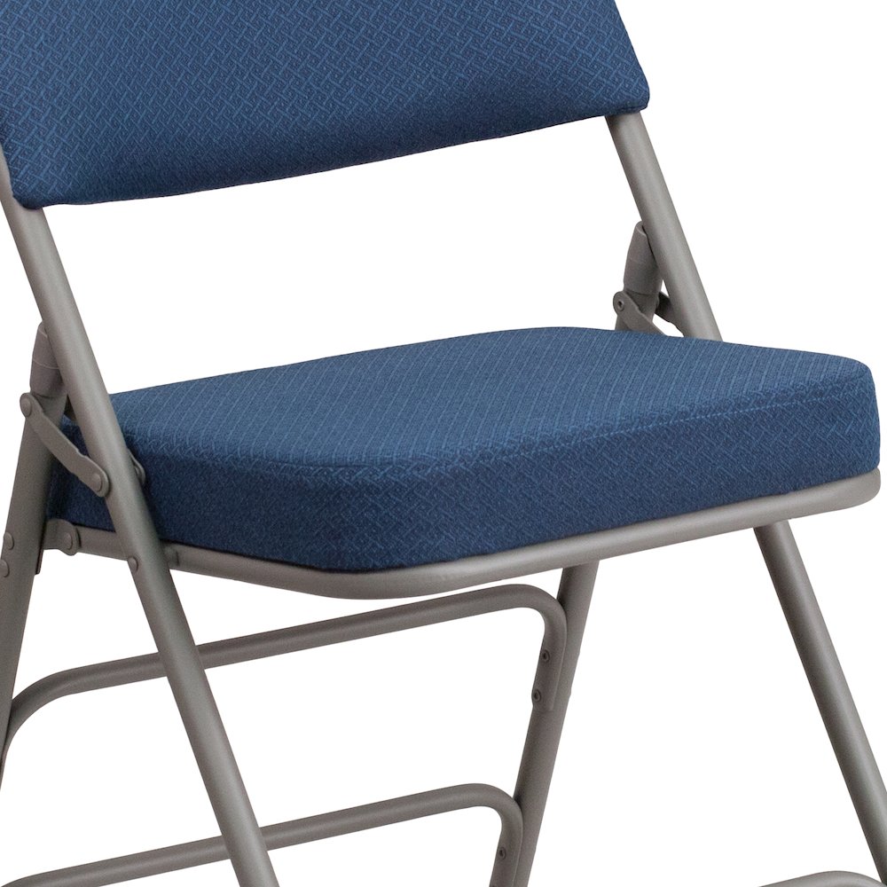 2 Pack Curved Triple Braced & Double Hinged Navy Fabric Metal Folding Chair