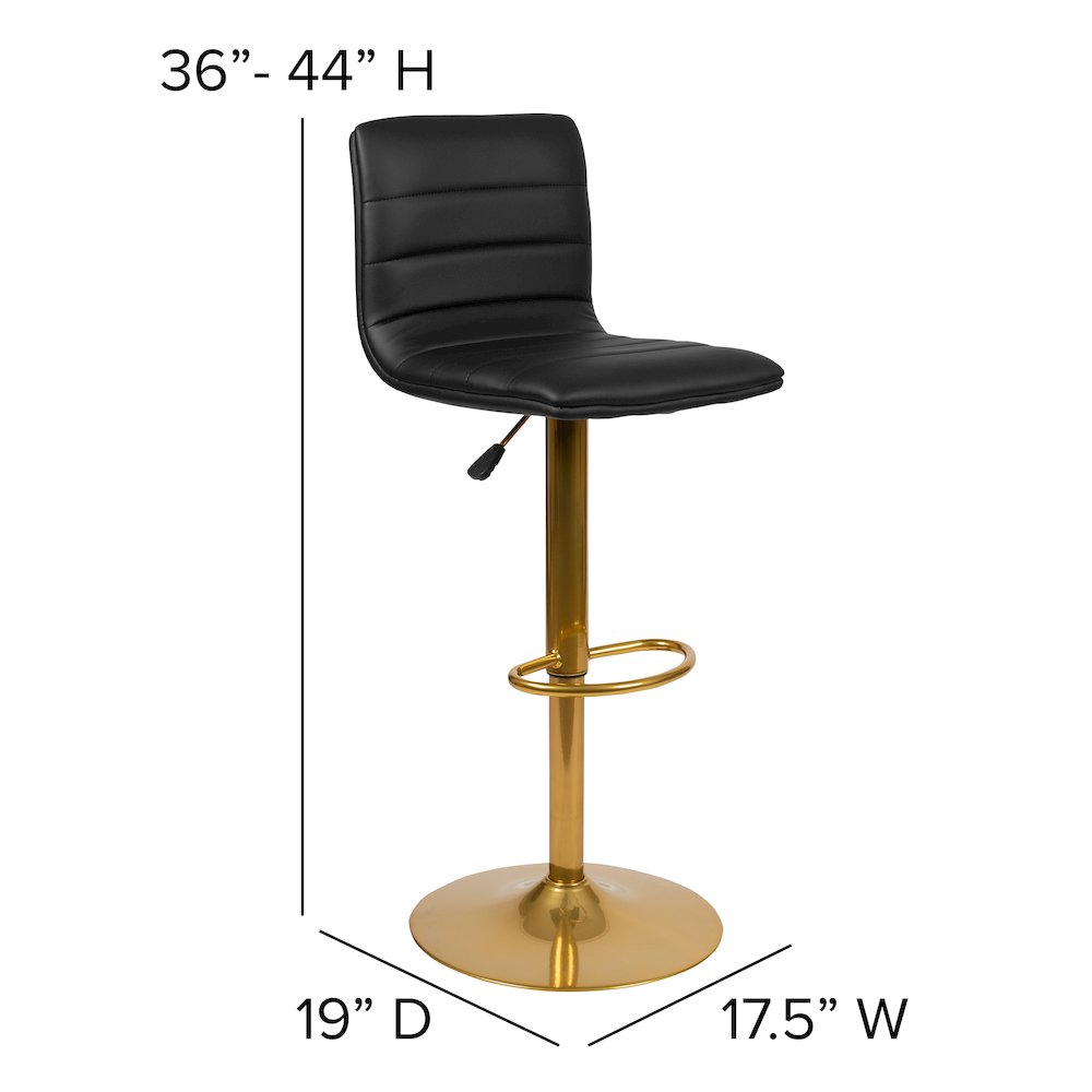 Black Vinyl Adjustable Bar Stool, Counter Height Swivel Stool, Set of 2