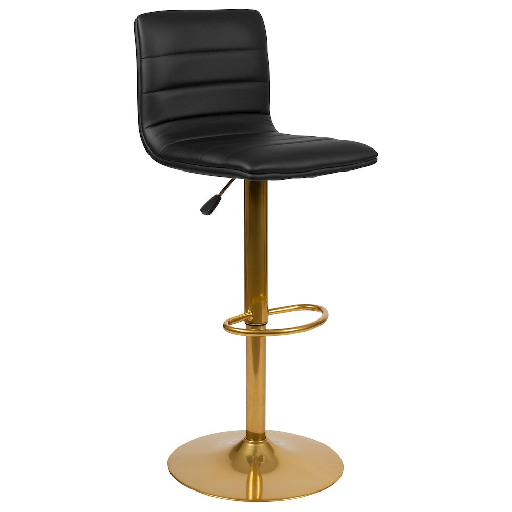 Black Vinyl Adjustable Bar Stool, Counter Height Swivel Stool, Set of 2