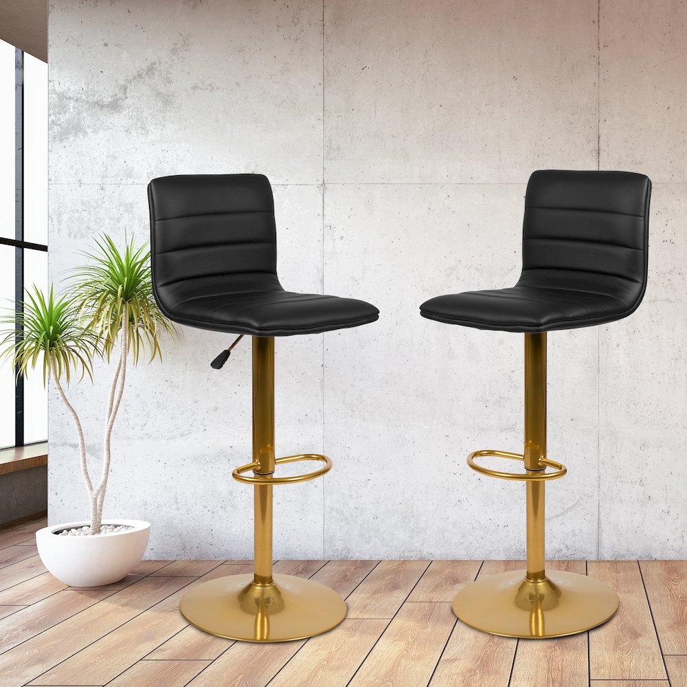 Black Vinyl Adjustable Bar Stool, Counter Height Swivel Stool, Set of 2