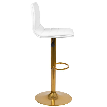 White Vinyl Adjustable Bar Stool, Counter Height Swivel Stool, Set of 2