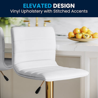 White Vinyl Adjustable Bar Stool, Counter Height Swivel Stool, Set of 2
