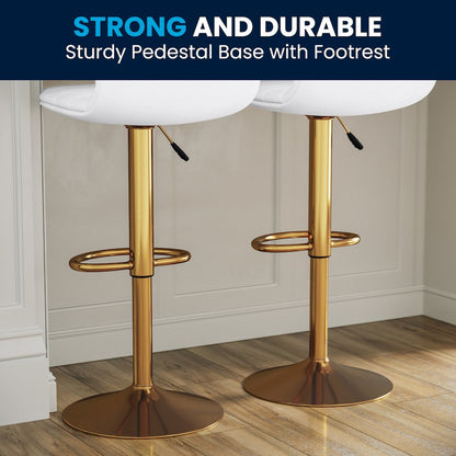 White Vinyl Adjustable Bar Stool, Counter Height Swivel Stool, Set of 2