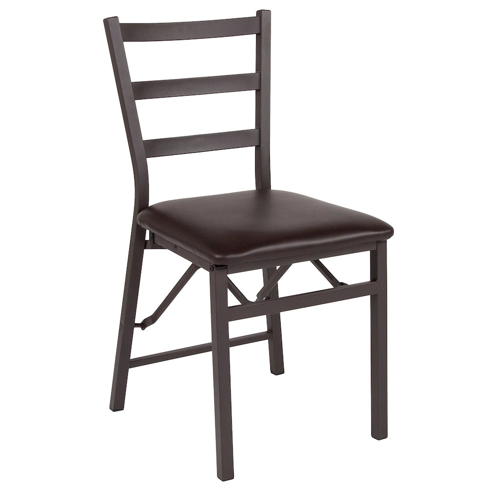 2 Pack HERCULES Series Brown Folding Ladder Back Metal Chair with Brown Vinyl Seat