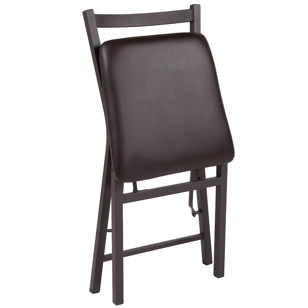 2 Pack HERCULES Series Brown Folding Ladder Back Metal Chair with Brown Vinyl Seat