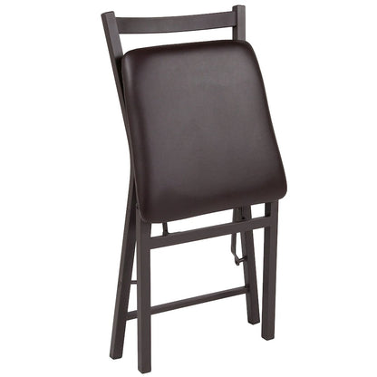 2 Pack HERCULES Series Brown Folding Ladder Back Metal Chair with Brown Vinyl Seat