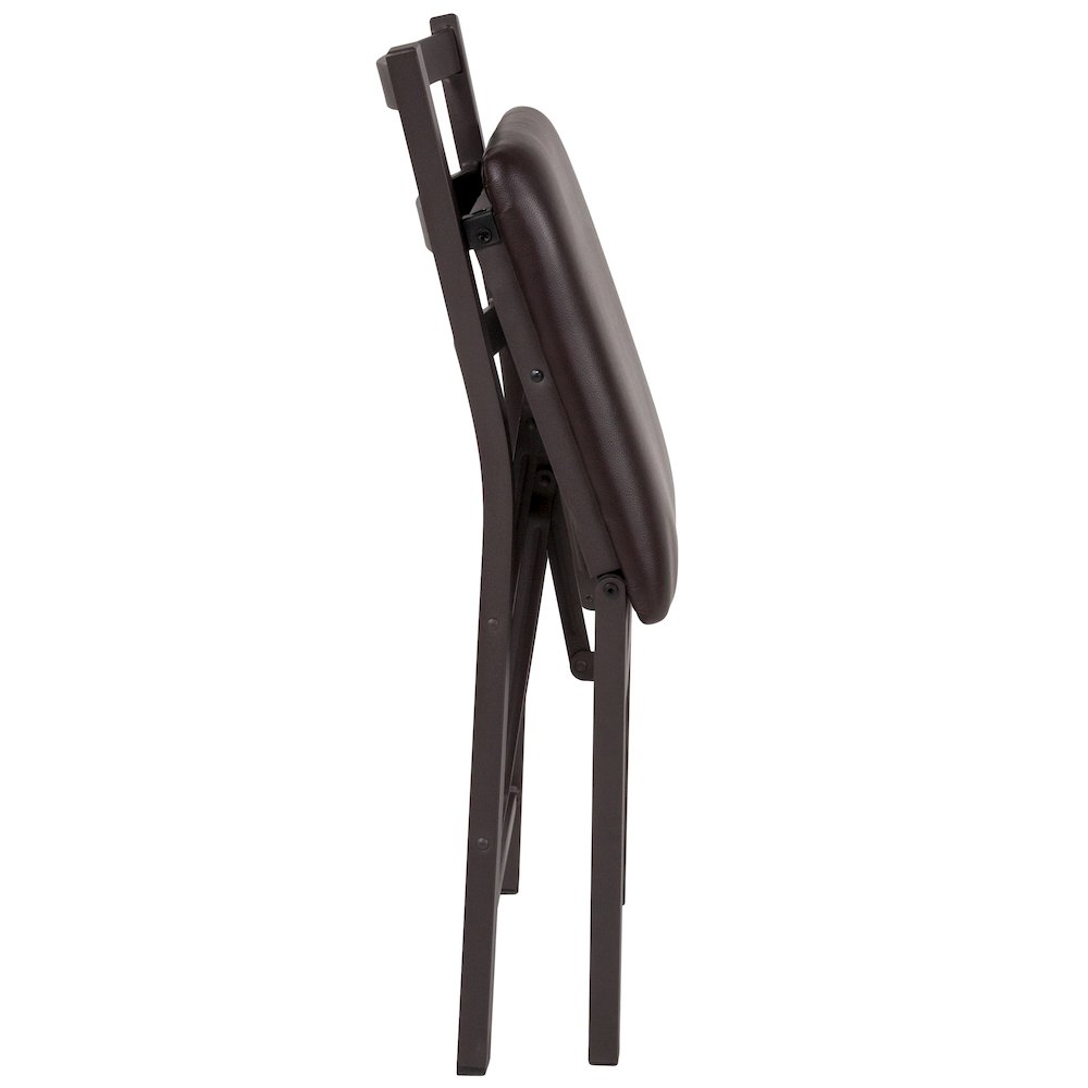 2 Pack HERCULES Series Brown Folding Ladder Back Metal Chair with Brown Vinyl Seat
