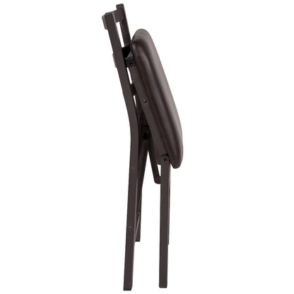 2 Pack HERCULES Series Brown Folding Ladder Back Metal Chair with Brown Vinyl Seat