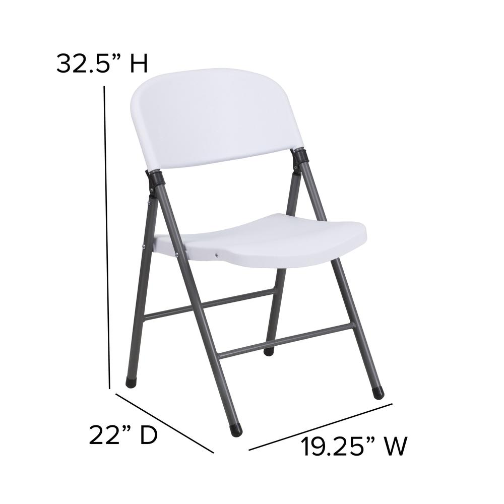 330 lb. Capacity Granite White Plastic Folding Chair with Charcoal Frame