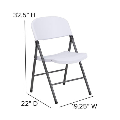 330 lb. Capacity Granite White Plastic Folding Chair with Charcoal Frame