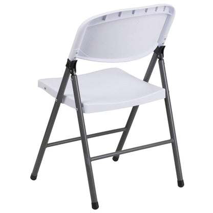 330 lb. Capacity Granite White Plastic Folding Chair with Charcoal Frame
