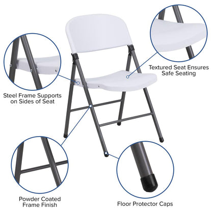 330 lb. Capacity Granite White Plastic Folding Chair with Charcoal Frame