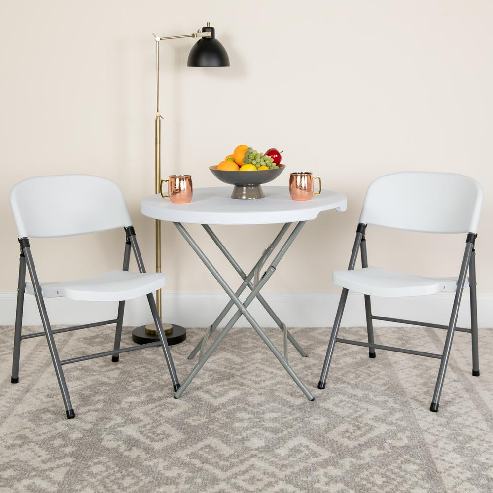 330 lb. Capacity Granite White Plastic Folding Chair with Charcoal Frame
