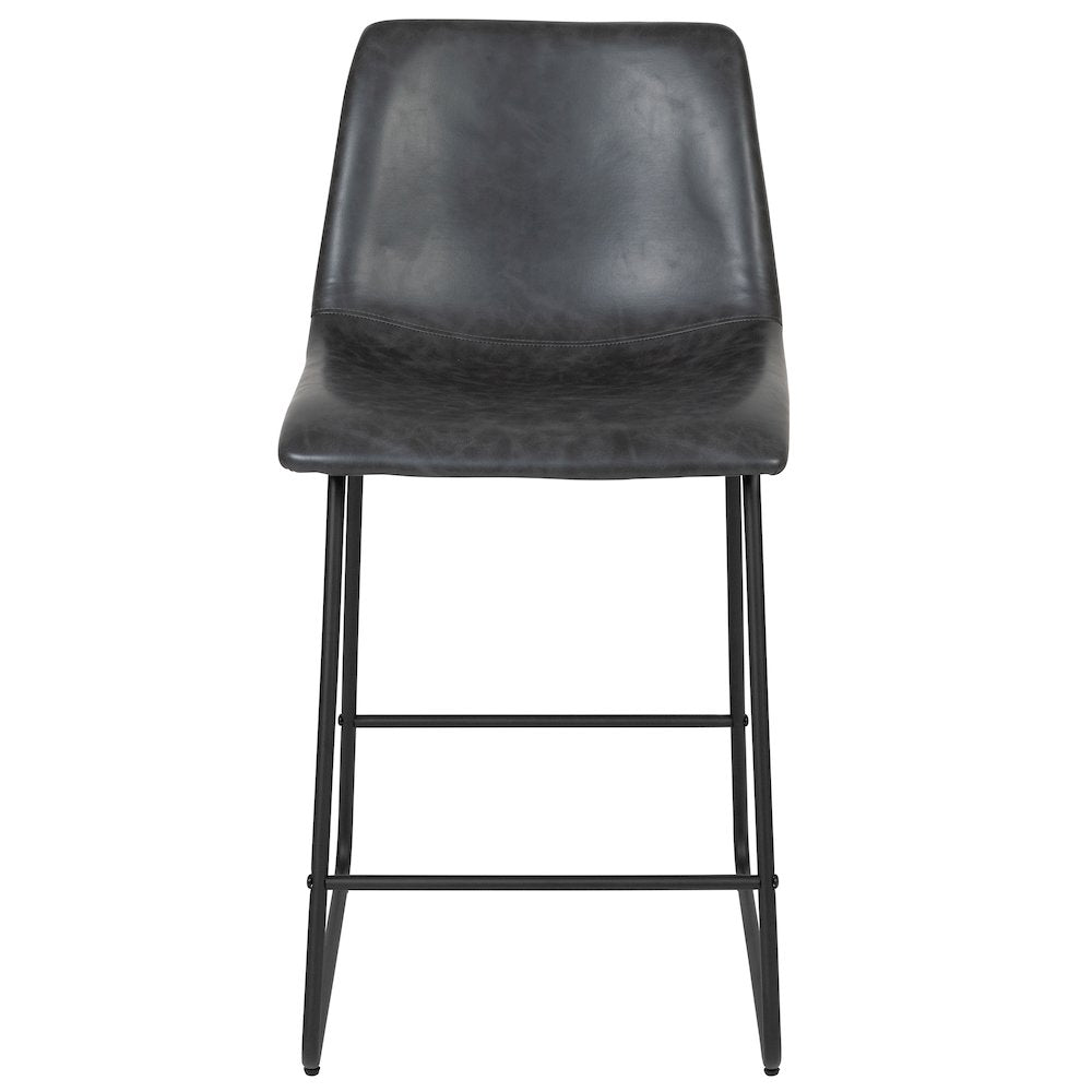 24 Inch LeatherSoft Counter Height Barstools in Dark Gray, Set of 2