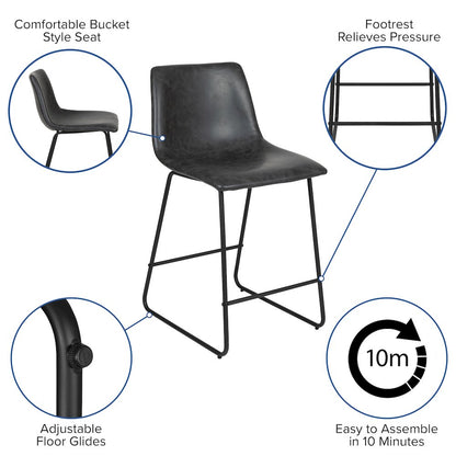 24 Inch LeatherSoft Counter Height Barstools in Dark Gray, Set of 2