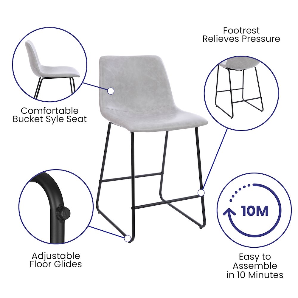 24 inch LeatherSoft Counter Height Barstools in Light Gray, Set of 2