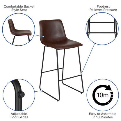 30 Inch LeatherSoft Bar Height Barstools in Dark Brown, Set of 2