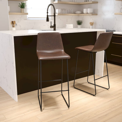 30 Inch LeatherSoft Bar Height Barstools in Dark Brown, Set of 2