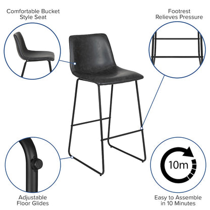 30 Inch LeatherSoft Bar Height Barstools in Dark Gray, Set of 2