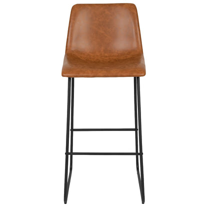 30 Inch LeatherSoft Bar Height Barstools in Light Brown, Set of 2