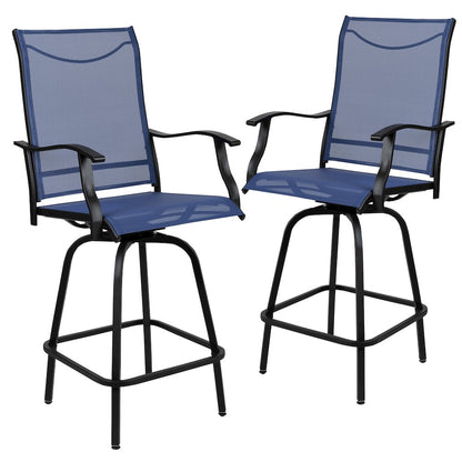 Patio Bar Height Stools Set of 2, All-Weather Textilene Swivel Patio Stools and Deck Chairs with High Back & Armrests in Navy