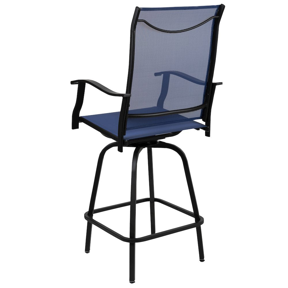 Patio Bar Height Stools Set of 2, All-Weather Textilene Swivel Patio Stools and Deck Chairs with High Back & Armrests in Navy