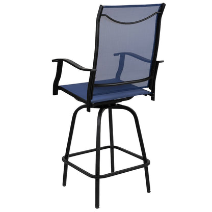 Patio Bar Height Stools Set of 2, All-Weather Textilene Swivel Patio Stools and Deck Chairs with High Back & Armrests in Navy