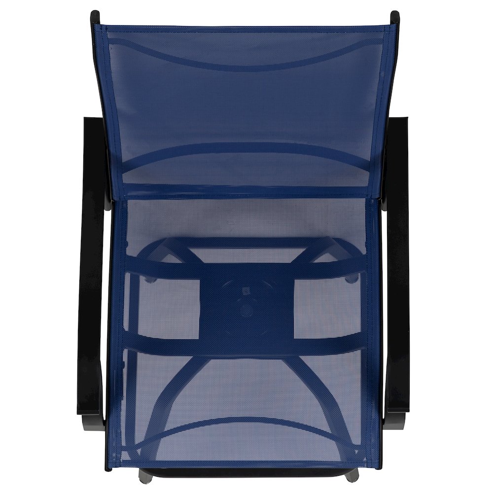 Patio Bar Height Stools Set of 2, All-Weather Textilene Swivel Patio Stools and Deck Chairs with High Back & Armrests in Navy