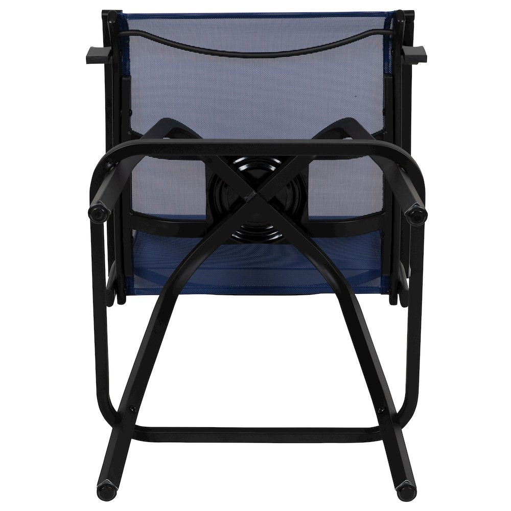 Patio Bar Height Stools Set of 2, All-Weather Textilene Swivel Patio Stools and Deck Chairs with High Back & Armrests in Navy