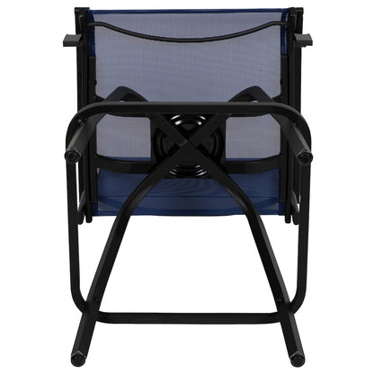 Patio Bar Height Stools Set of 2, All-Weather Textilene Swivel Patio Stools and Deck Chairs with High Back & Armrests in Navy
