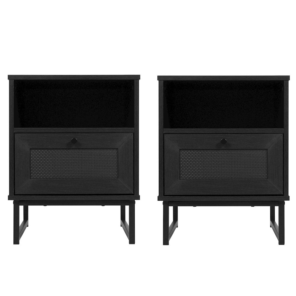 Set of 2 Mid-Century Modern Nightstands or End Tables, Black