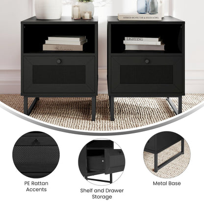 Set of 2 Mid-Century Modern Nightstands or End Tables, Black