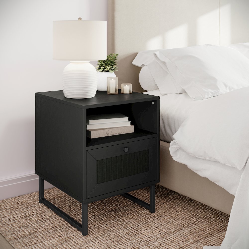 Set of 2 Mid-Century Modern Nightstands or End Tables, Black