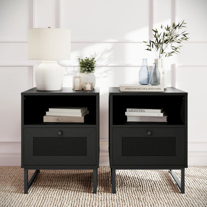 Set of 2 Mid-Century Modern Nightstands or End Tables, Black