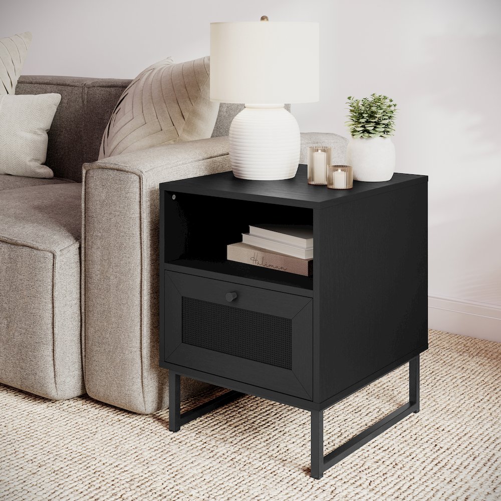 Set of 2 Mid-Century Modern Nightstands or End Tables, Black