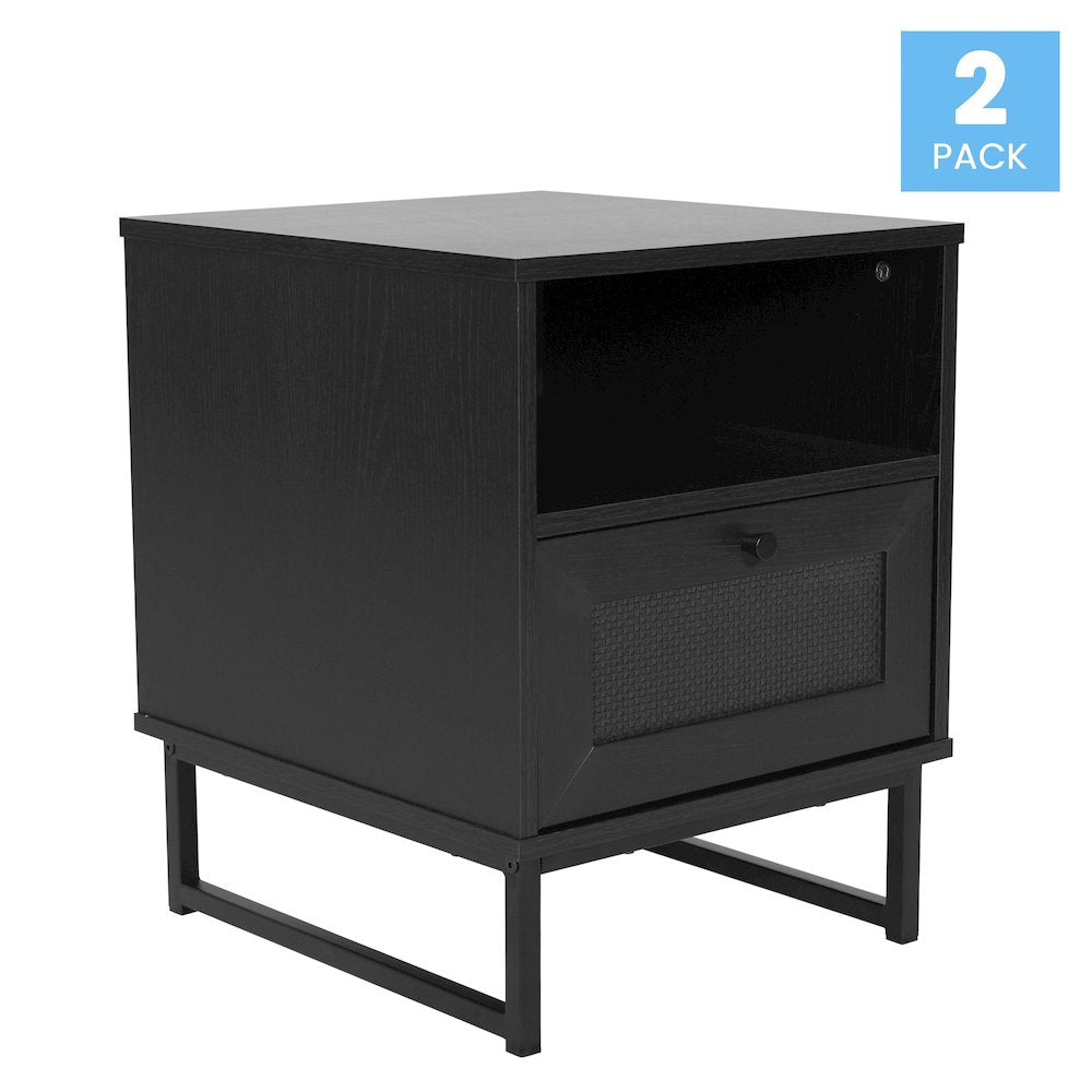 Set of 2 Mid-Century Modern Nightstands or End Tables, Black