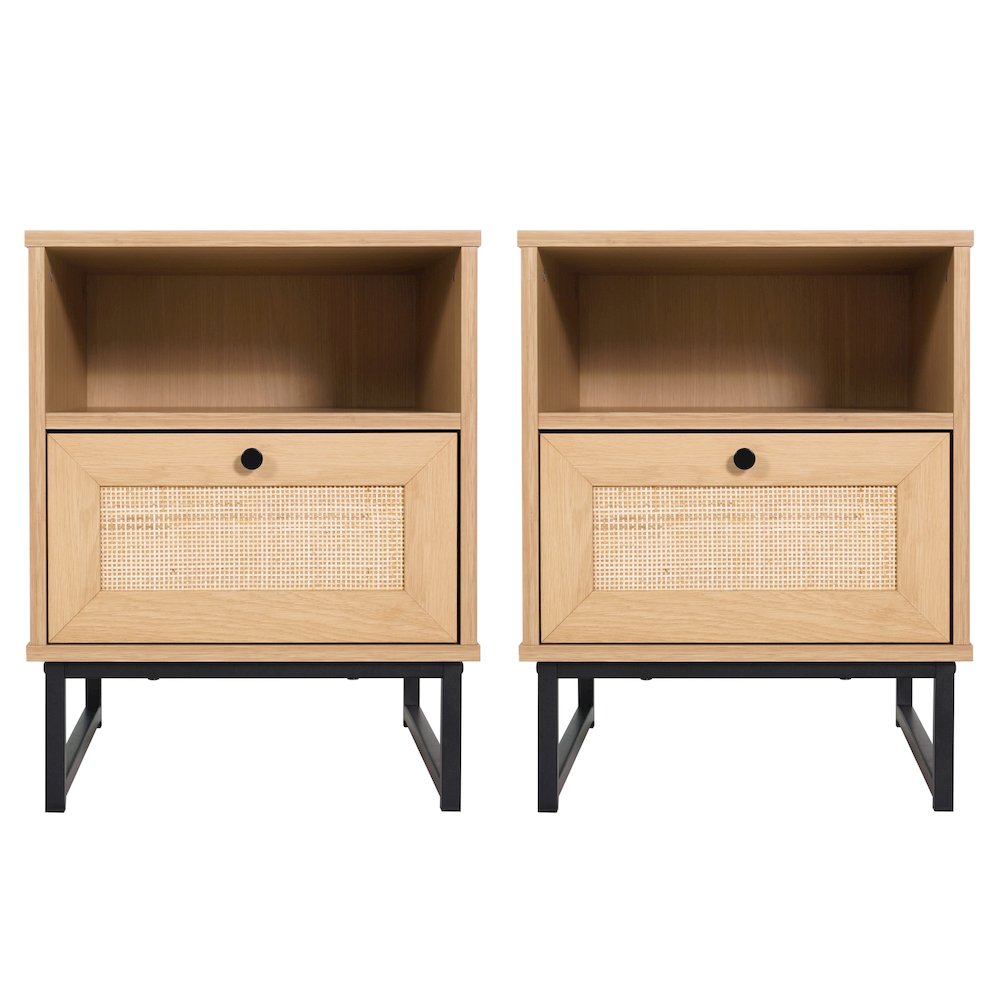 Set of 2 Mid-Century Modern Nightstands or End Tables, Natural