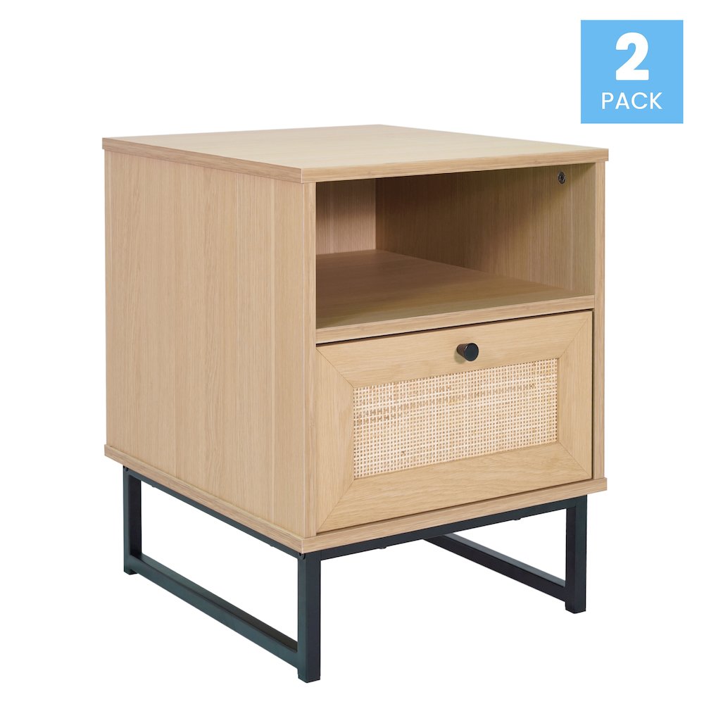 Set of 2 Mid-Century Modern Nightstands or End Tables, Natural