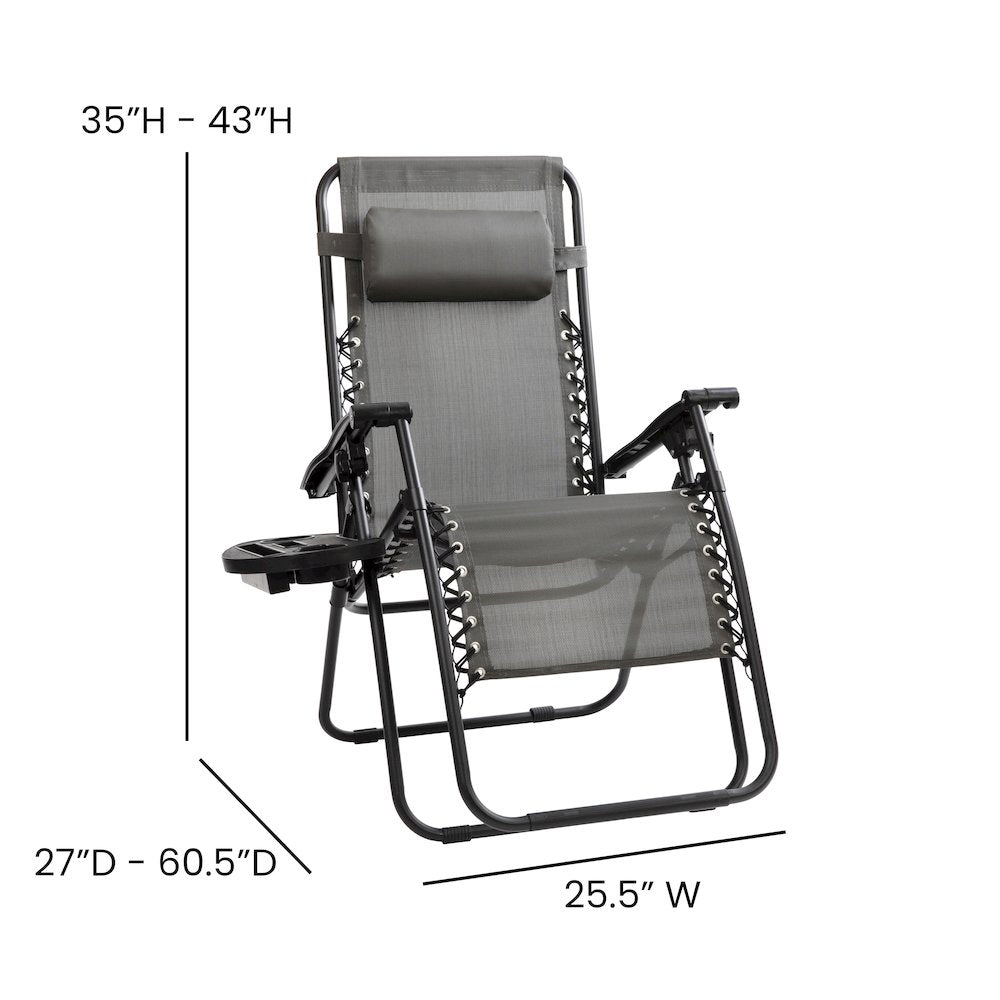 Adjustable Folding Mesh Zero Gravity Reclining Lounge Chair in Gray, Set of 2