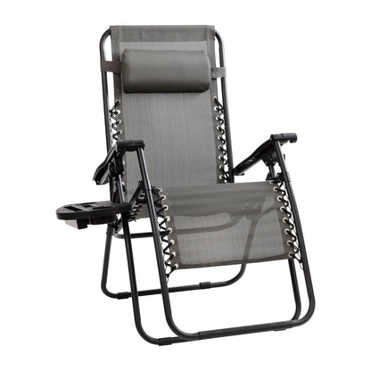 Adjustable Folding Mesh Zero Gravity Reclining Lounge Chair in Gray, Set of 2