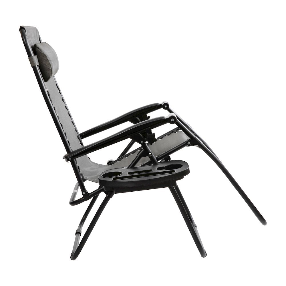 Adjustable Folding Mesh Zero Gravity Reclining Lounge Chair in Gray, Set of 2