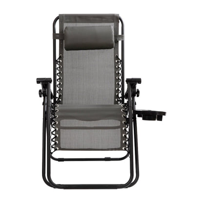 Adjustable Folding Mesh Zero Gravity Reclining Lounge Chair in Gray, Set of 2