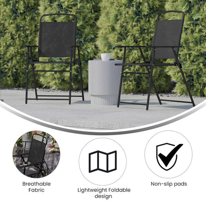 Set of 2 Contemporary Sling Style Patio Chairs with Armrests