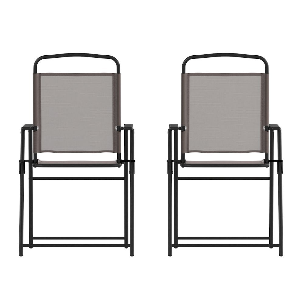 Set of 2 Contemporary Sling Style Patio Chairs with Armrests