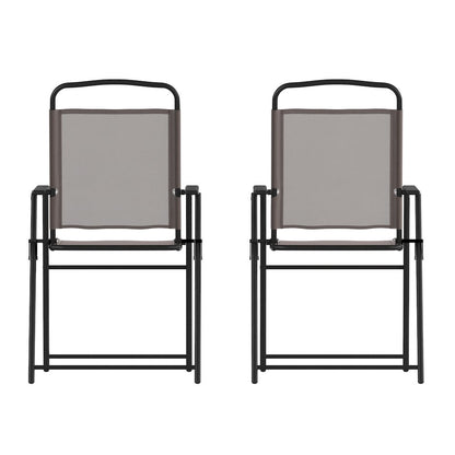 Set of 2 Contemporary Sling Style Patio Chairs with Armrests