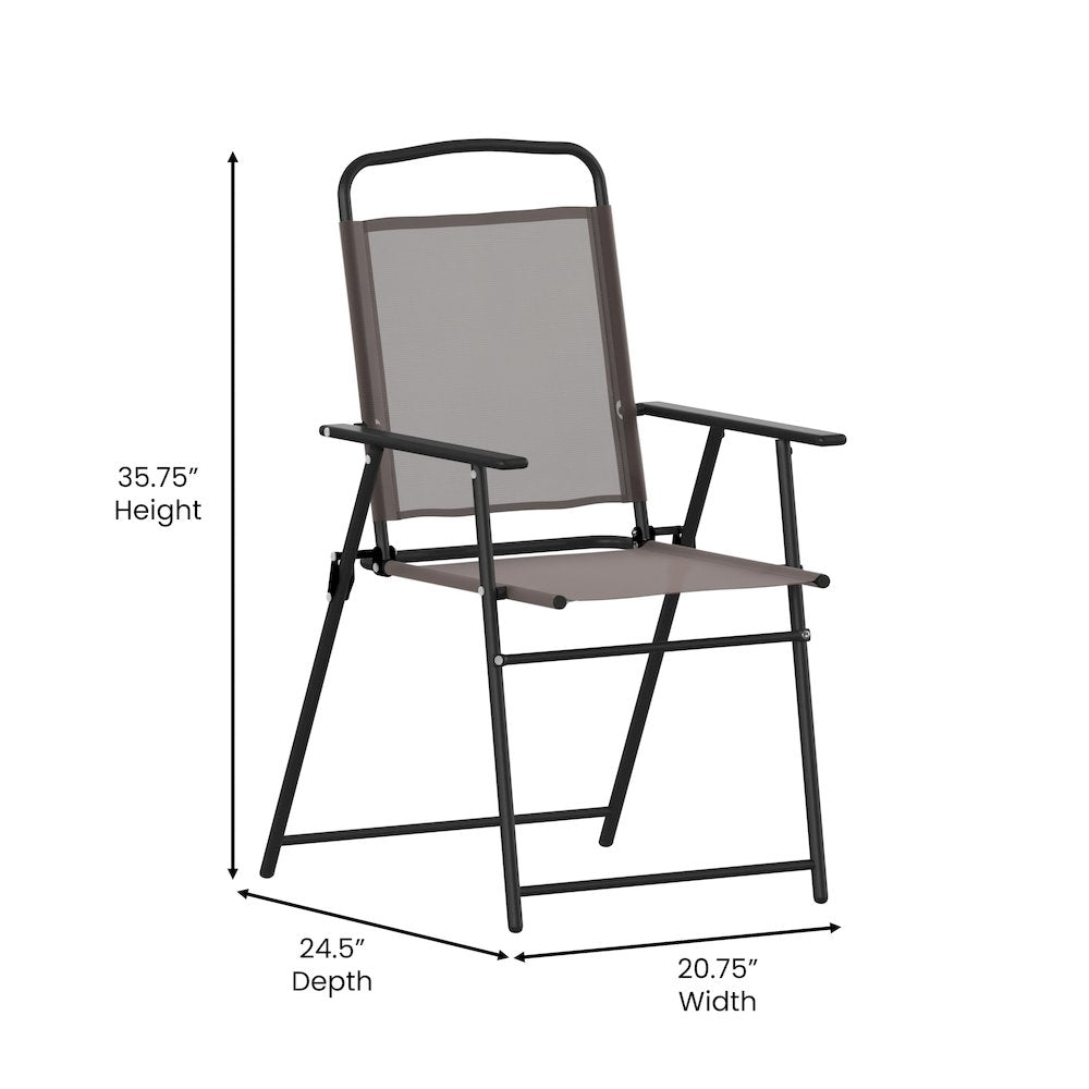 Set of 2 Contemporary Sling Style Patio Chairs with Armrests