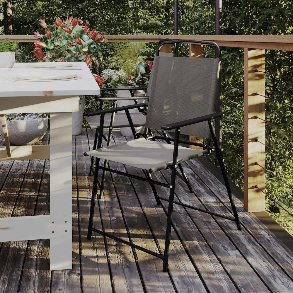 Set of 2 Contemporary Sling Style Patio Chairs with Armrests